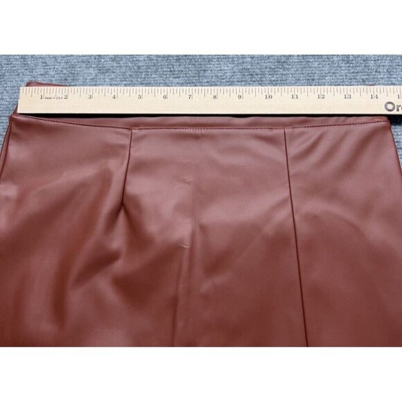 Rue21 Mini Skirt Womens M Brown Faux Leather Slit Stretch Zip Lined New - Picture 7 of 8